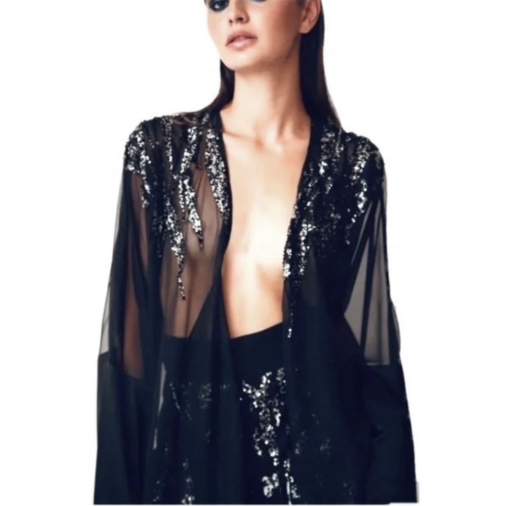 Gabriele Fiorucci Bucciarelli Black Embellished Chiffon Blouse New With Tags
